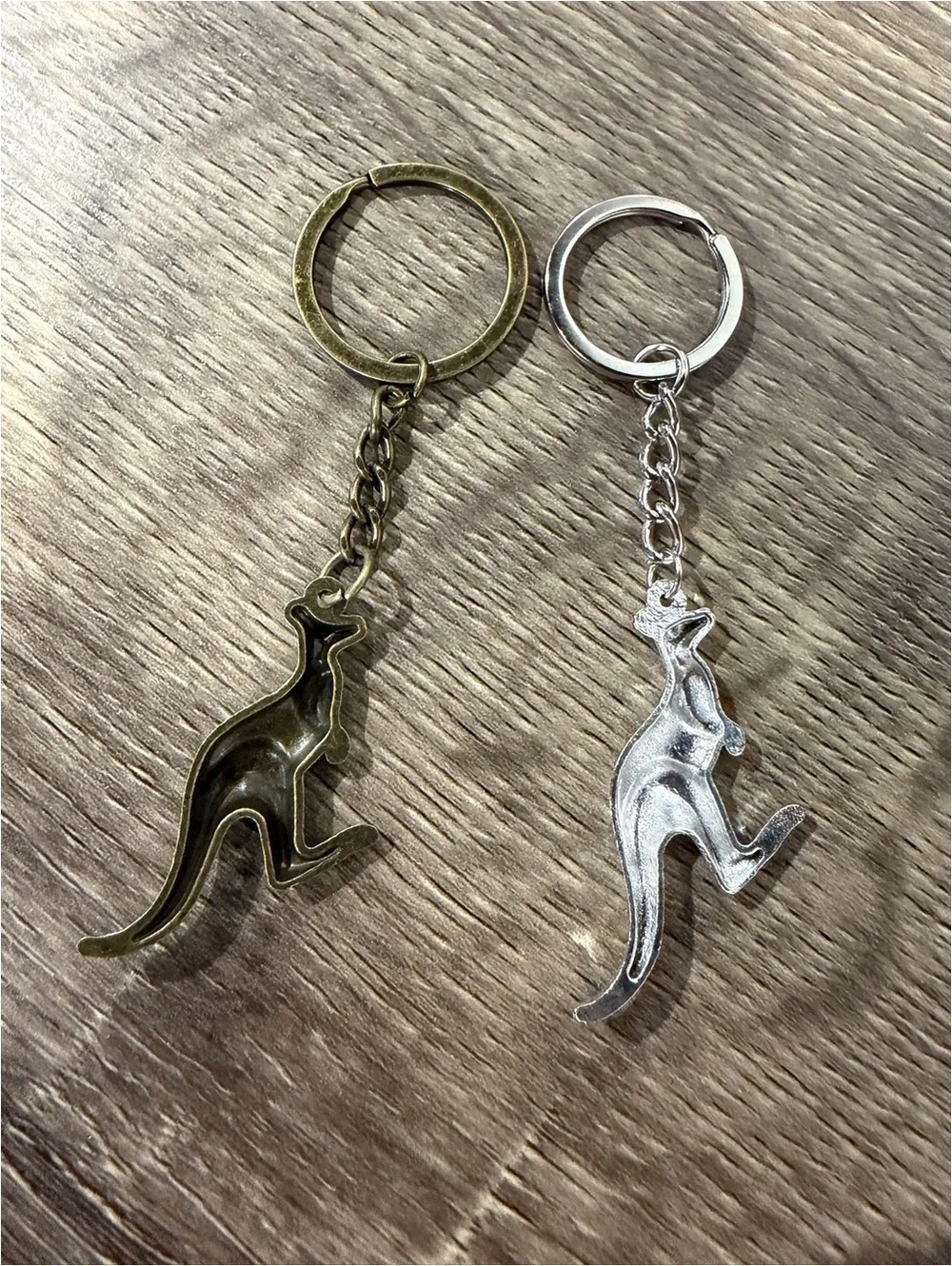 2 x Kangaroo Figure Keychain in Silver Tone and Brass Tone